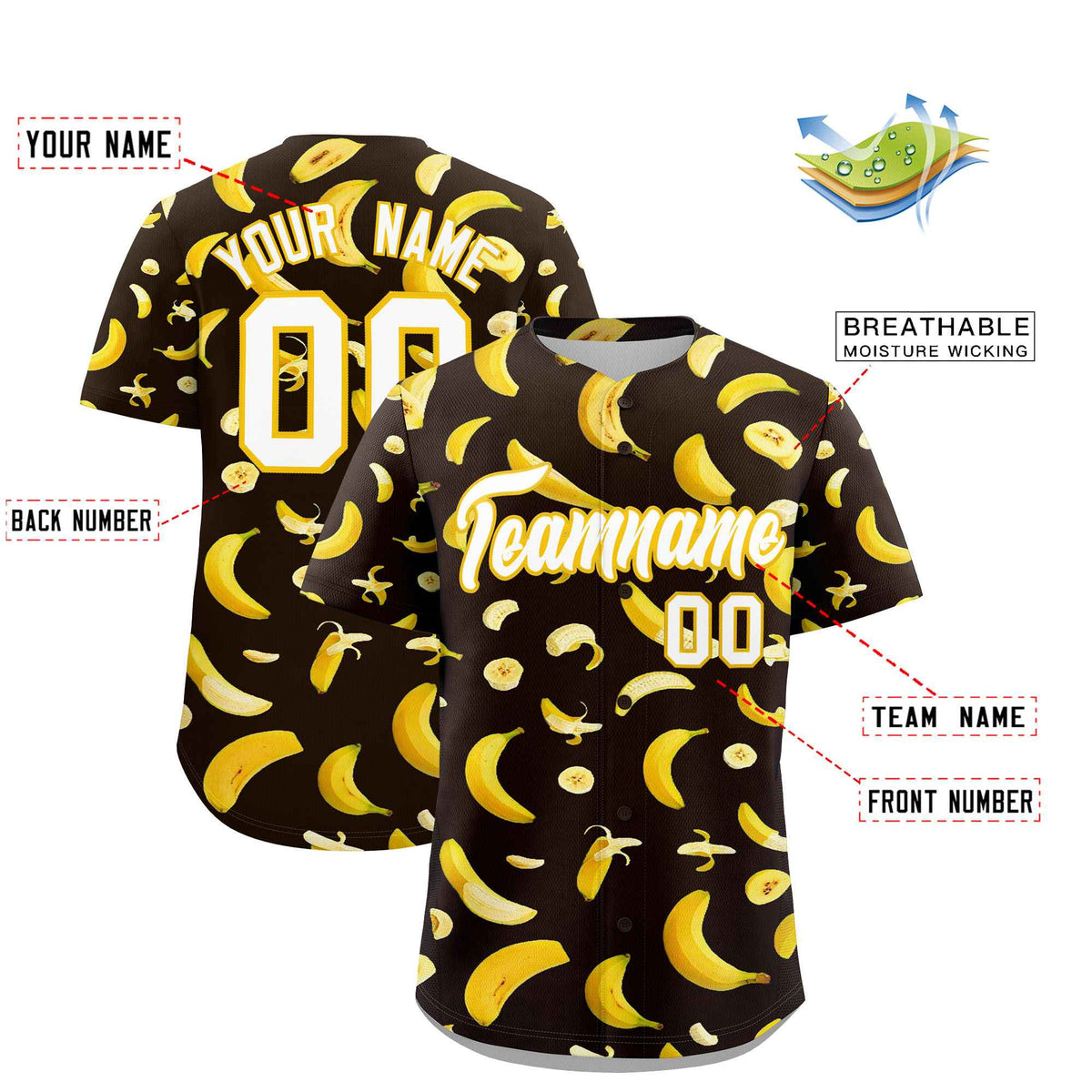 Custom Brown Banana Graffiti Pattern Fashion Authentic Baseball Jersey | Graffiti Pattern | Embroidery&amp;Dye-sublimation printing | KXKSHOP