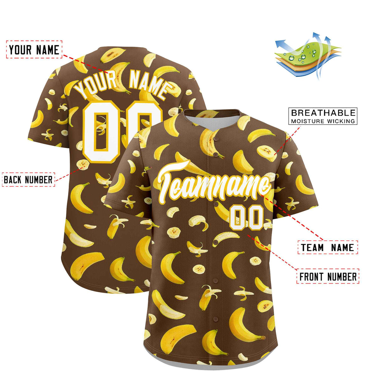 Custom Light Brown Banana Graffiti Pattern Fashion Authentic Baseball Jersey | Graffiti Pattern | Embroidery&Dye-sublimation printing | KXKSHOP