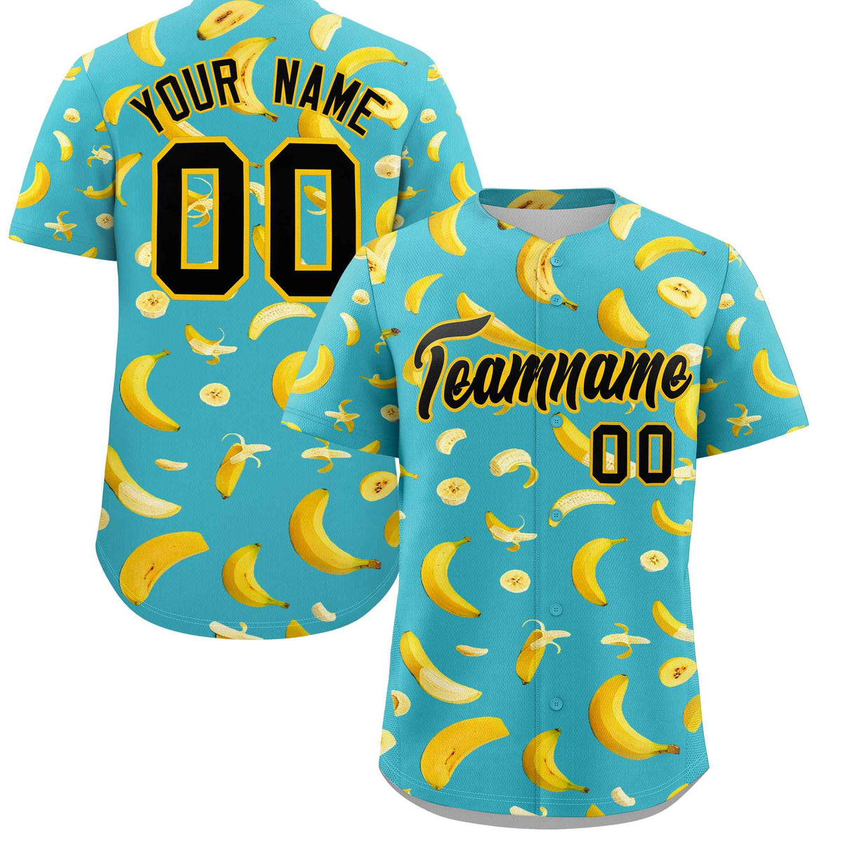 Custom Teal Banana Graffiti Pattern Fashion Authentic Baseball Jersey | Graffiti Pattern | Embroidery&amp;Dye-sublimation printing | KXKSHOP