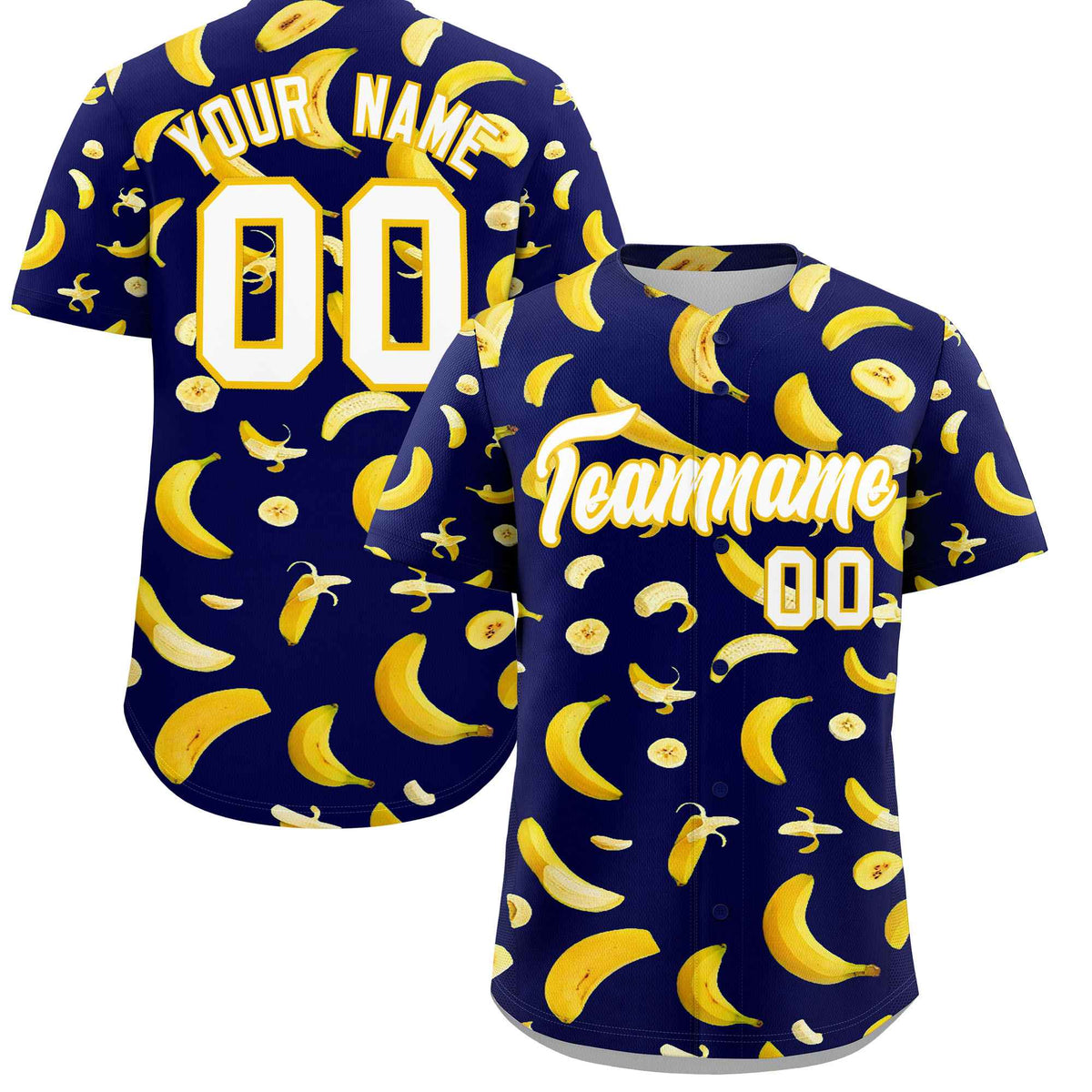 Custom Dark Blue Banana Graffiti Pattern Fashion Authentic Baseball Jersey | Graffiti Pattern | Embroidery&amp;Dye-sublimation printing | KXKSHOP