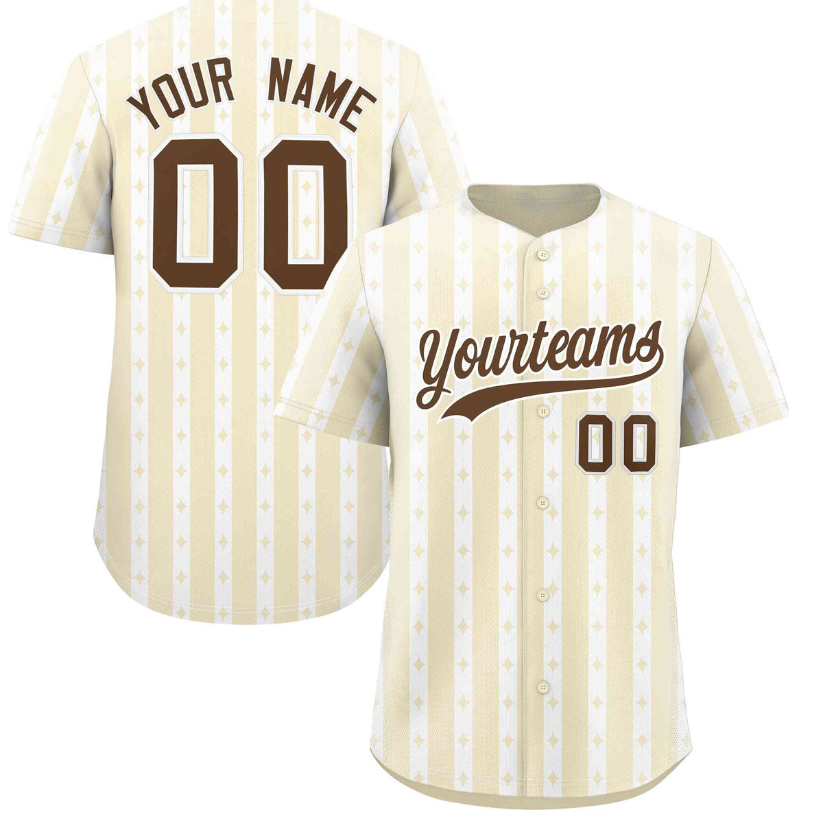 Custom Cream White Star Pattern Thick Stripes Baseball Jersey