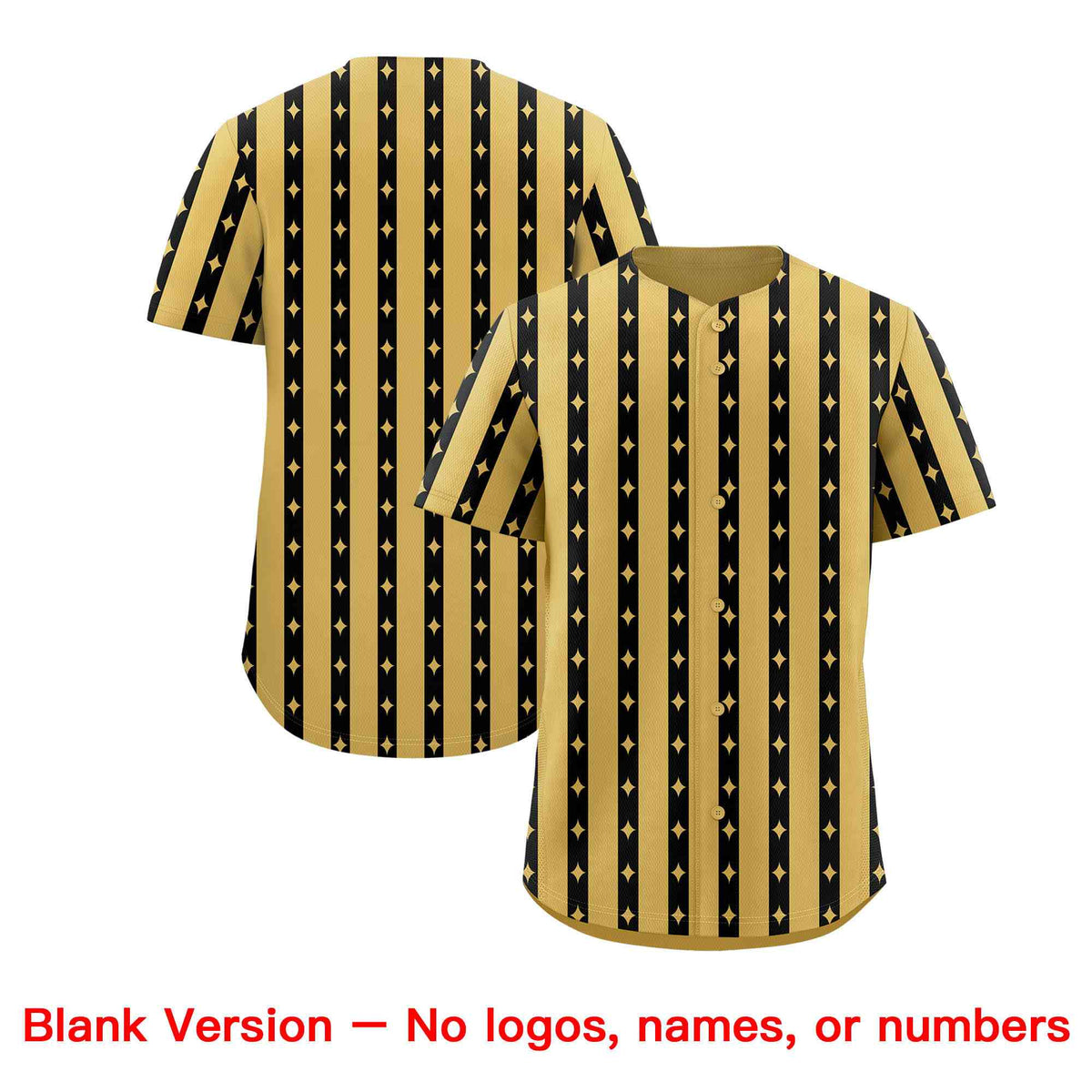 Custom Old Gold Black Star Pattern Thick Stripes Baseball Jersey