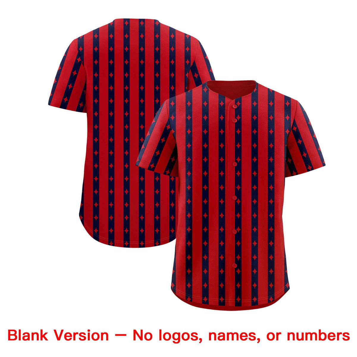 Custom Red Navy Star Pattern Thick Stripes Baseball Jersey
