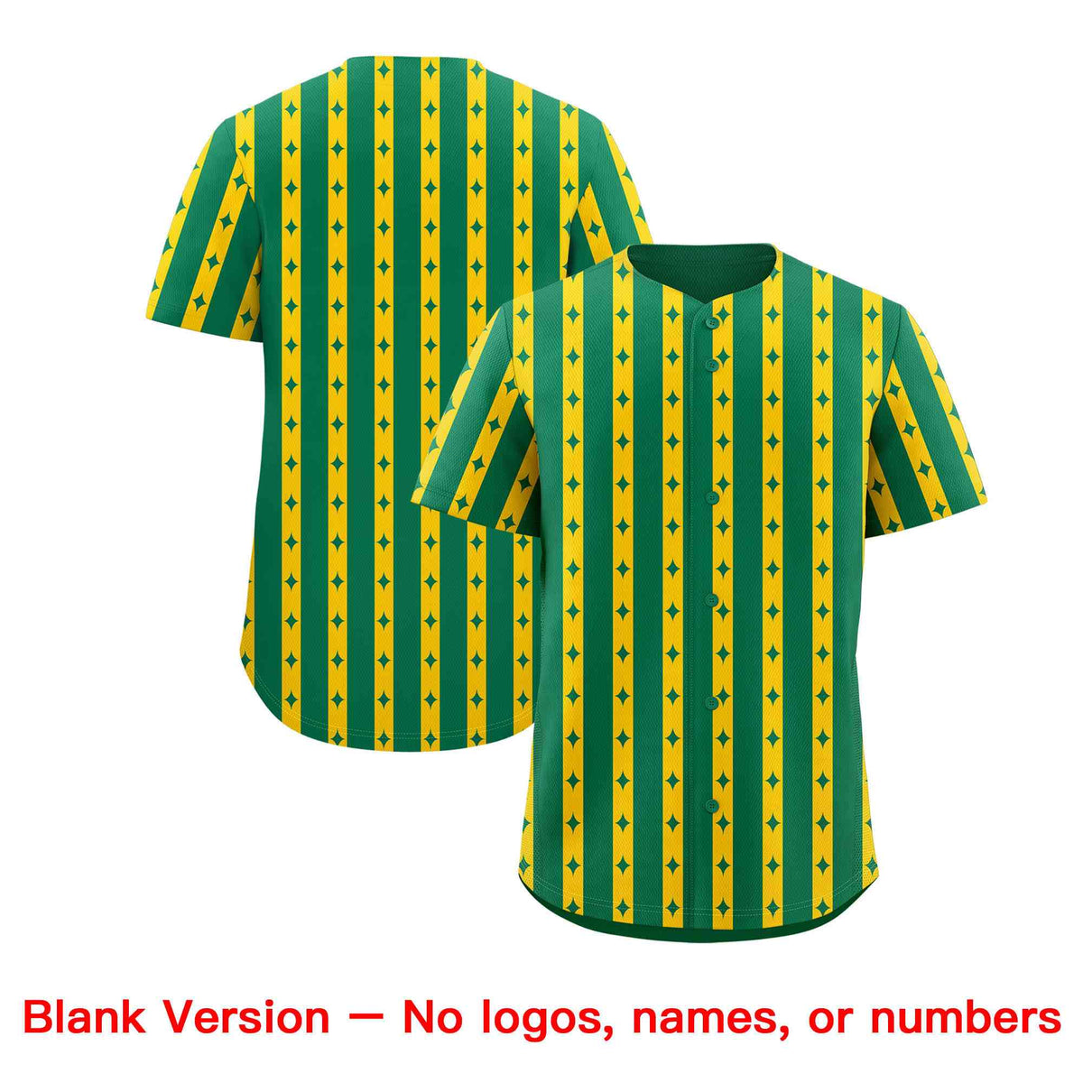 Custom Kelly Green Gold Star Pattern Thick Stripes Baseball Jersey
