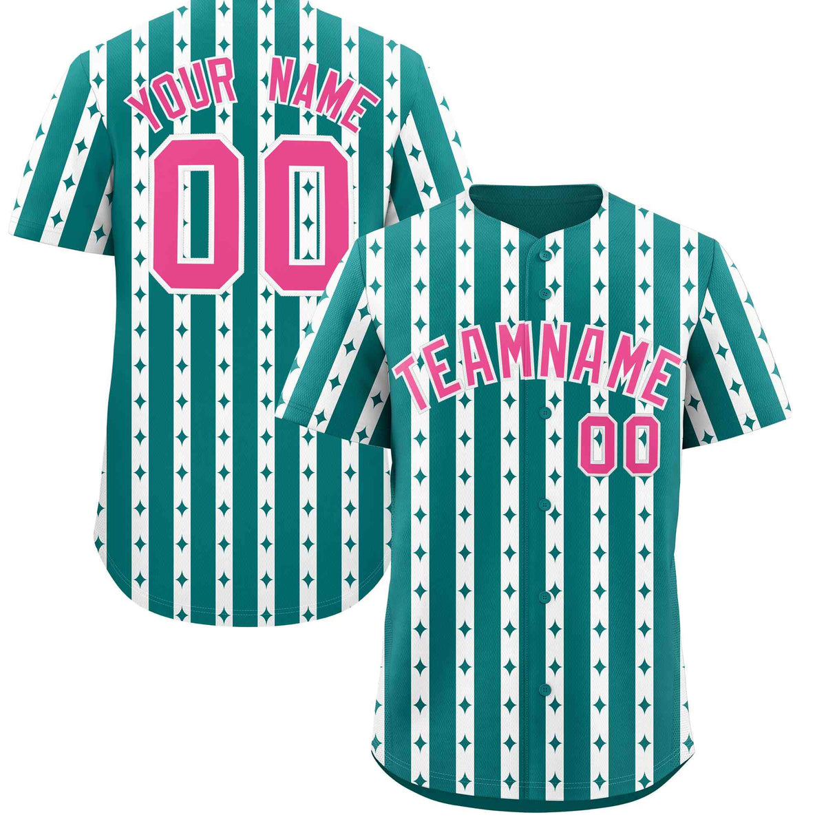 Custom Aqua White Star Pattern Thick Stripes Baseball Jersey