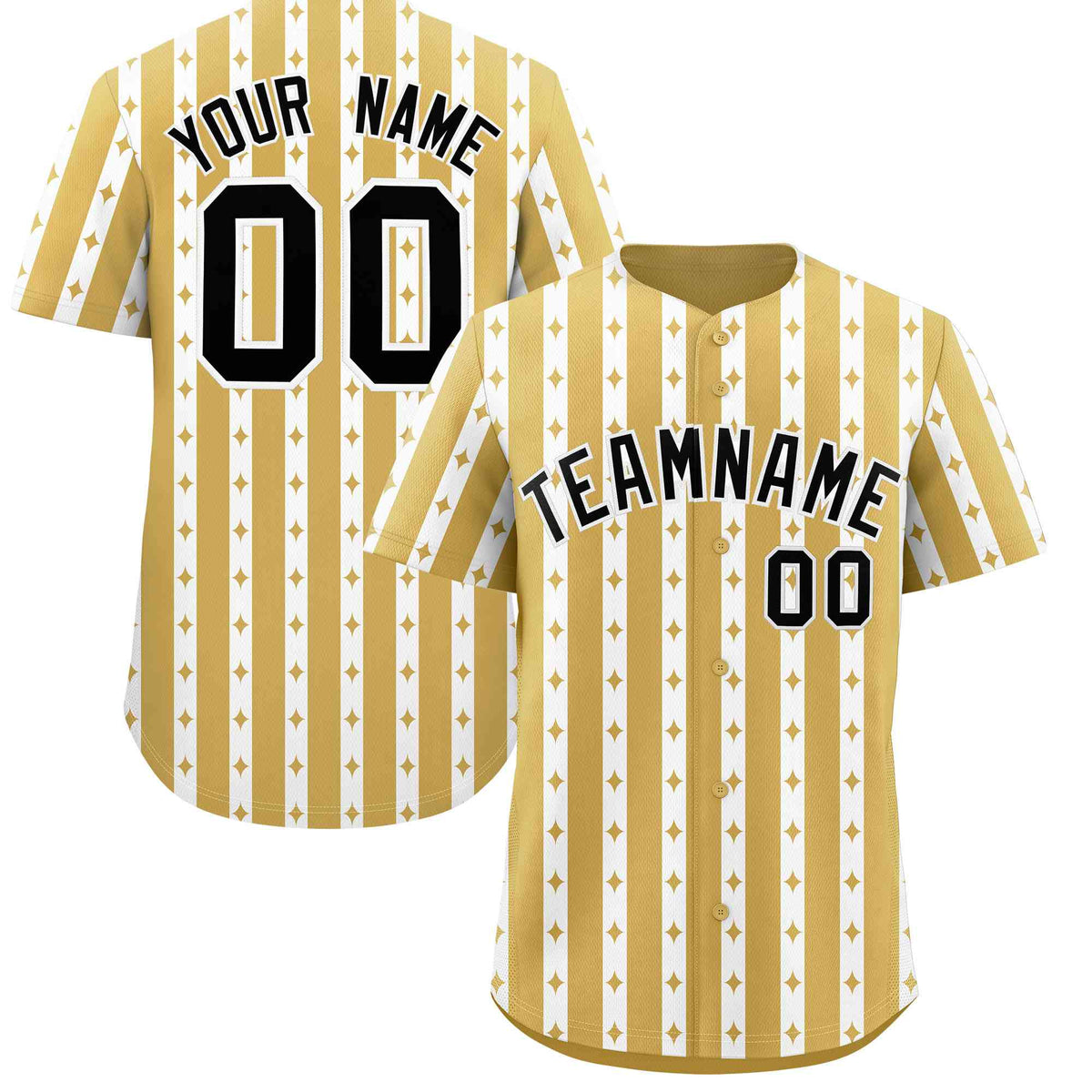 Custom Old Gold White Star Pattern Thick Stripes Baseball Jersey