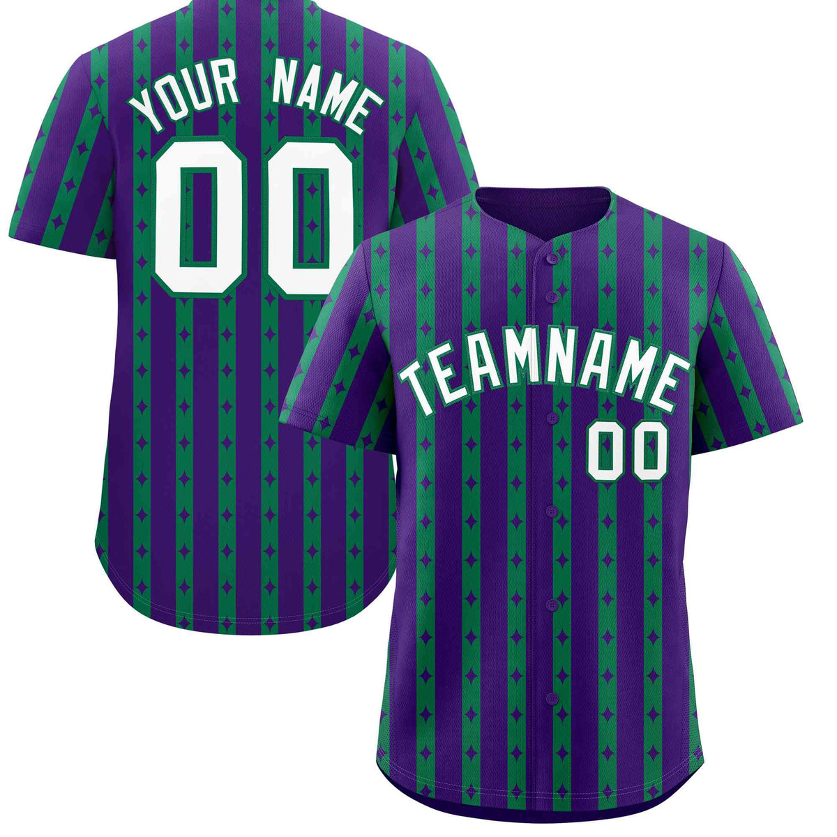 Custom Purple Kelly Green Star Pattern Thick Stripes Baseball Jersey