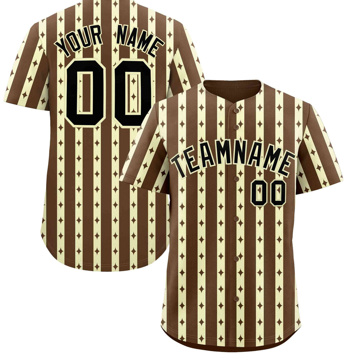Custom Light Brown Cream Star Pattern Thick Stripes Baseball Jersey