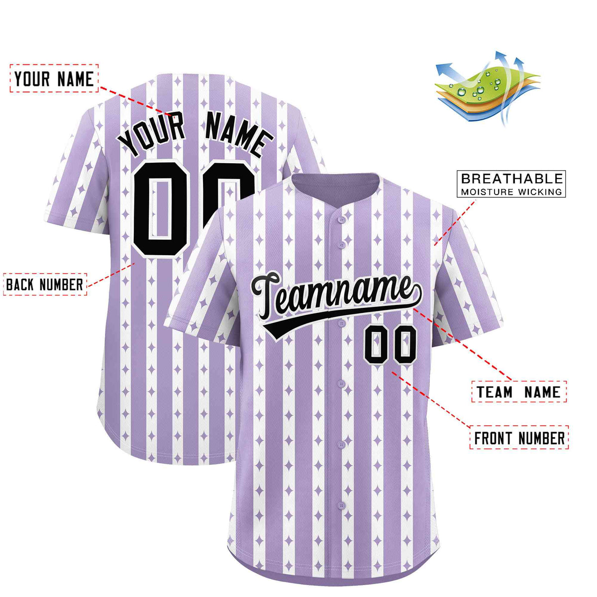 Custom Light Purple White Star Pattern Thick Stripes Baseball Jersey| KXKSHOP