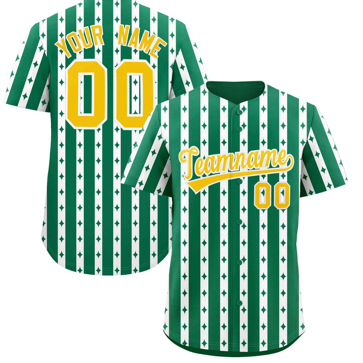 Custom Kelly Green White Star Pattern Thick Stripes Baseball Jersey| KXKSHOP