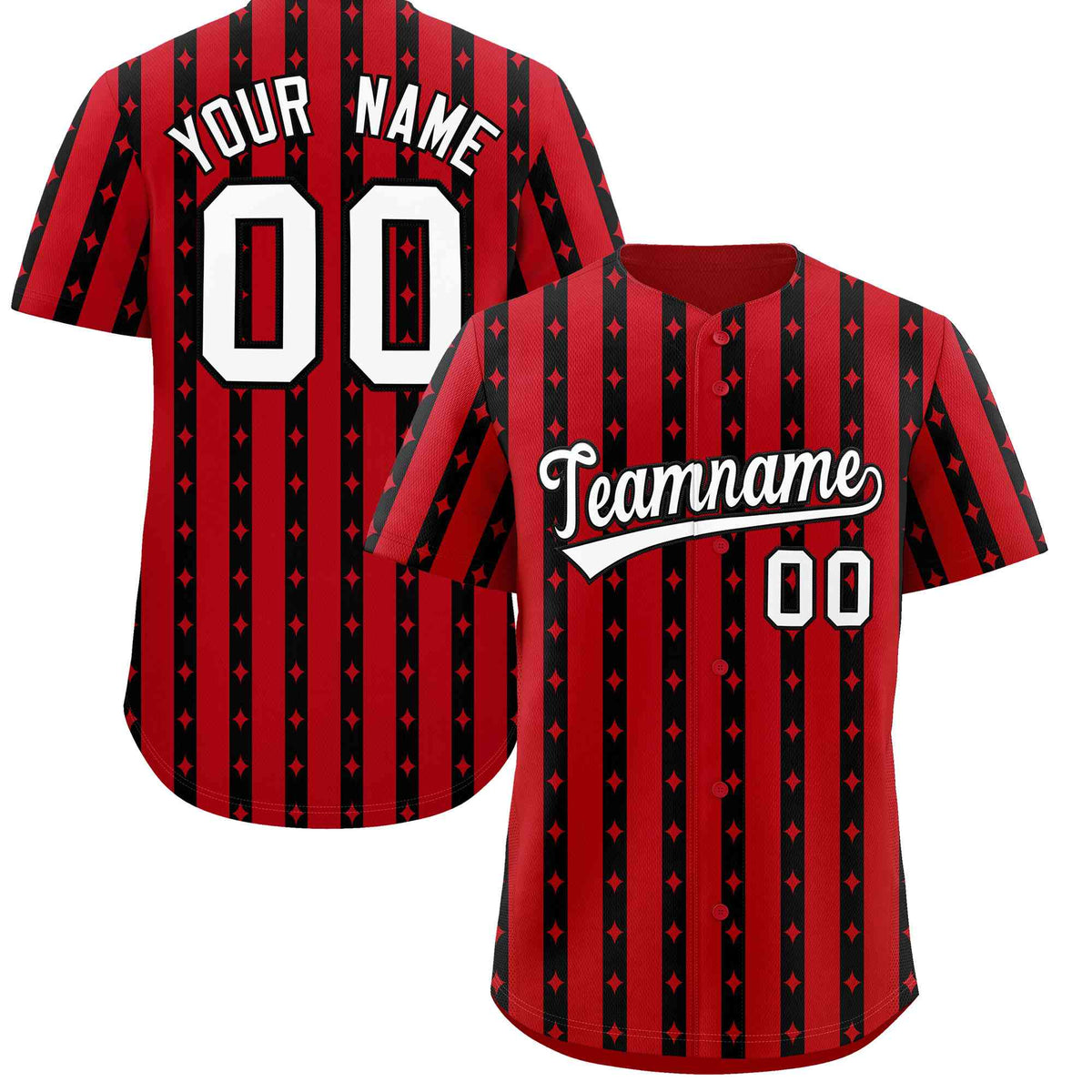Custom Red Black Star Pattern Thick Stripes Baseball Jersey| KXKSHOP