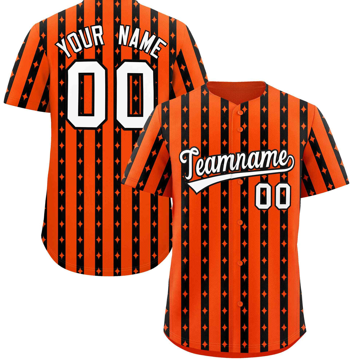 Custom Orange Black Star Pattern Thick Stripes Baseball Jersey| KXKSHOP