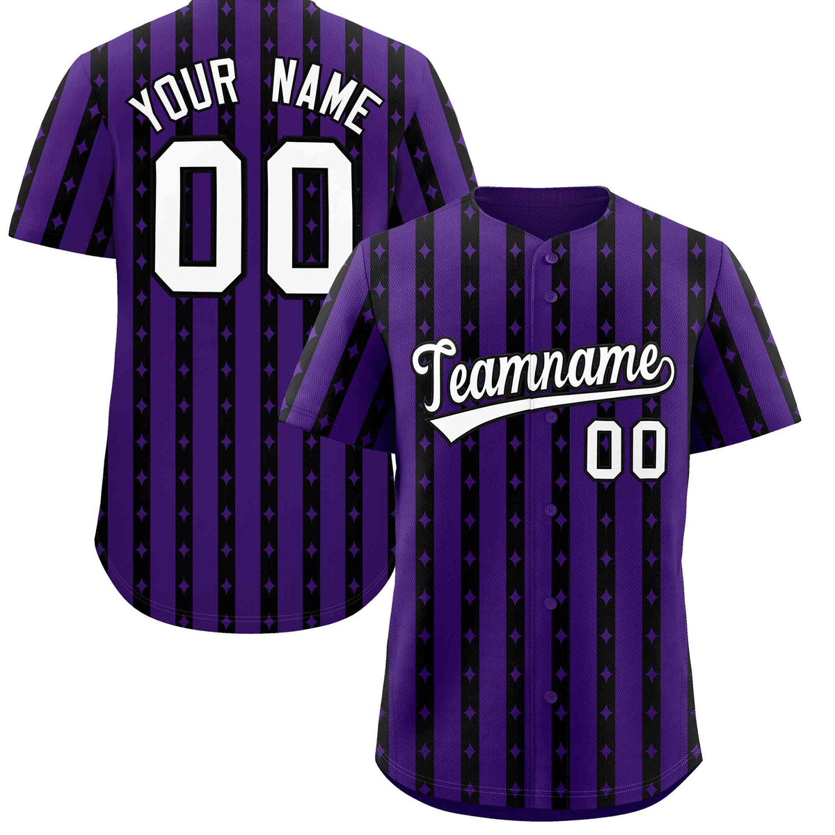 Custom Purple Black Star Pattern Thick Stripes Baseball Jersey| KXKSHOP