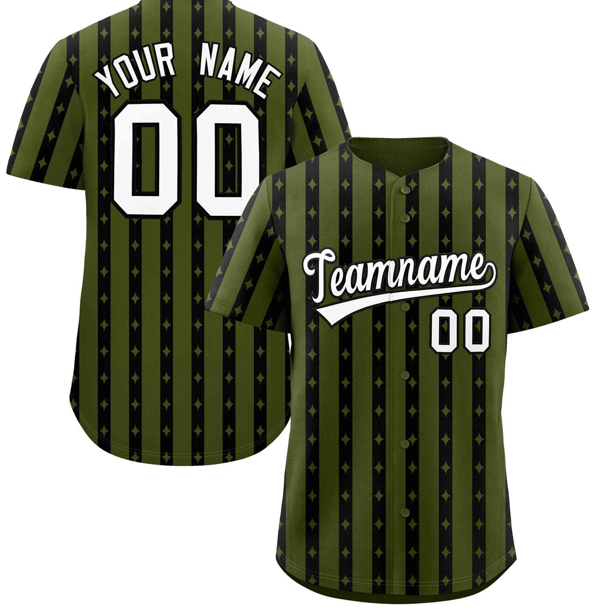 Custom Olive Black Star Pattern Thick Stripes Baseball Jersey| KXKSHOP