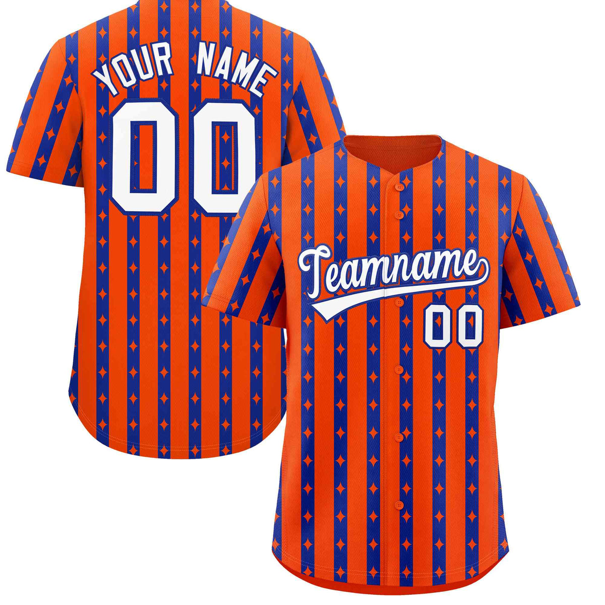 Custom Orange Royal Blue Star Pattern Thick Stripes Baseball Jersey| KXKSHOP