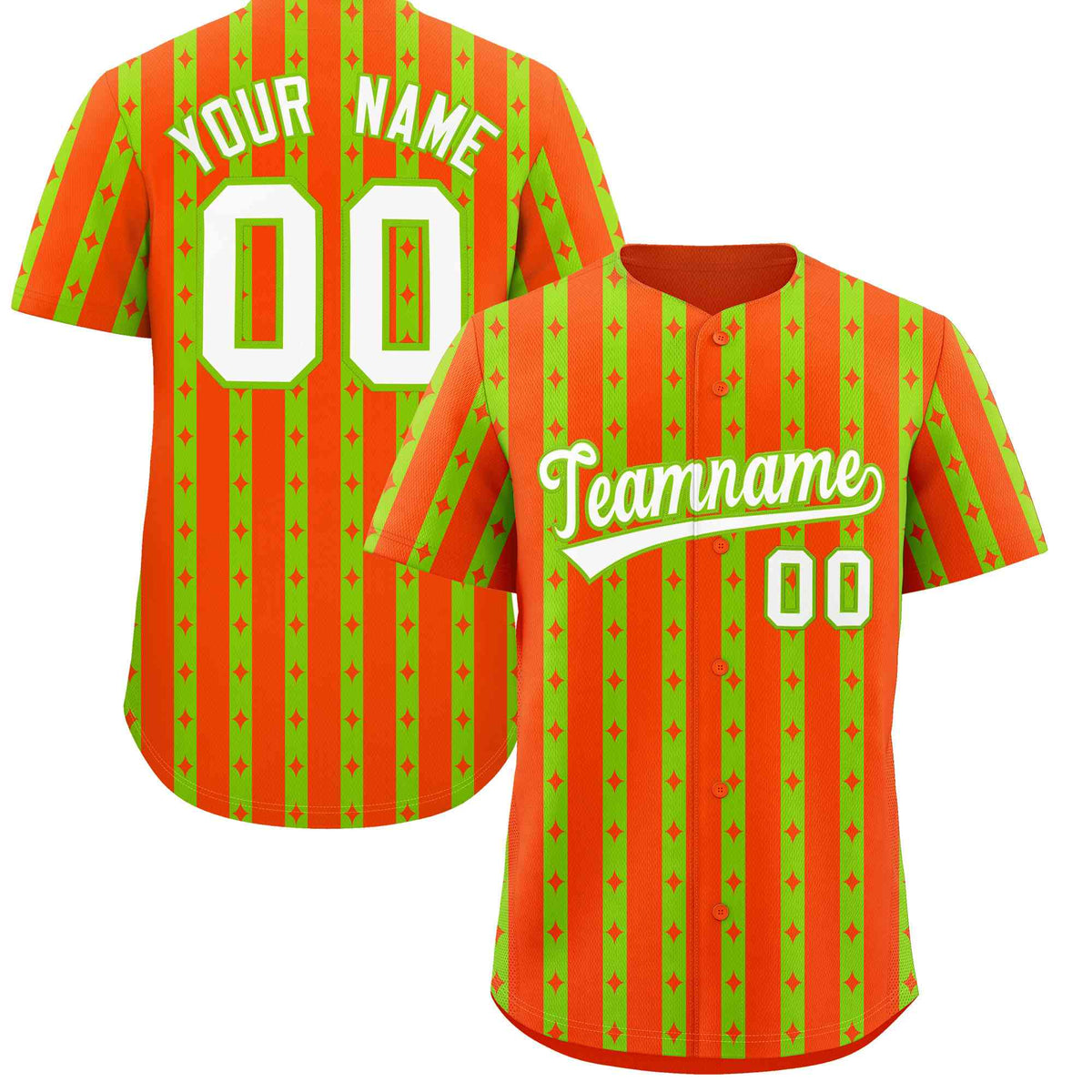 Custom Orange Neon Green Star Pattern Thick Stripes Baseball Jersey| KXKSHOP