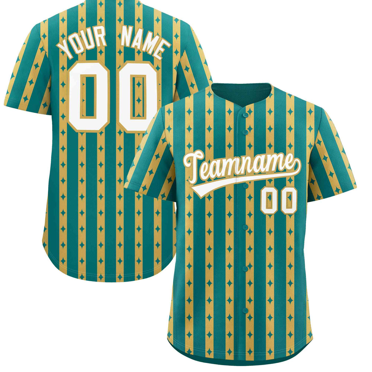 Custom Teal Old Gold Star Pattern Thick Stripes Baseball Jersey| KXKSHOP