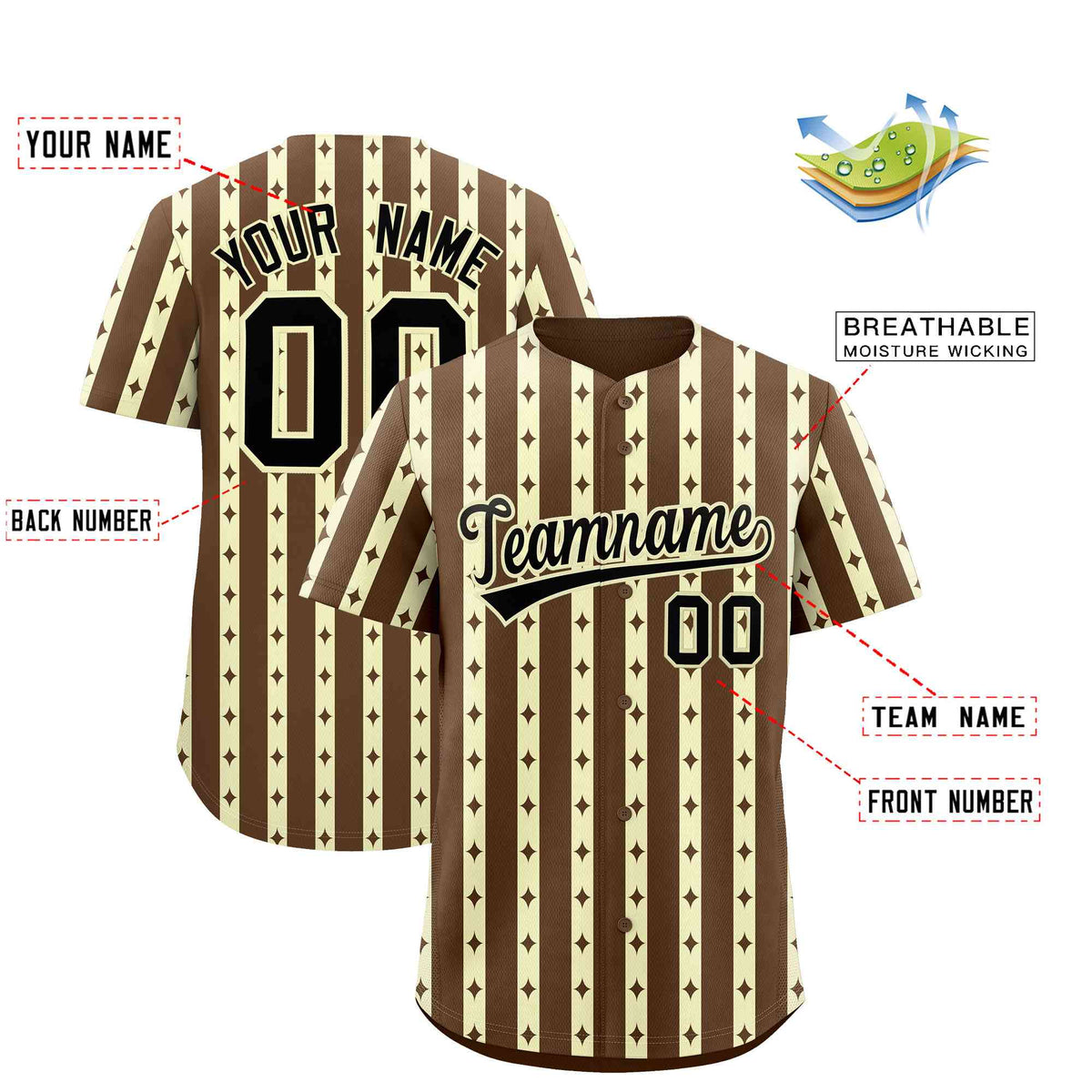 Custom Light Brown Cream Star Pattern Thick Stripes Baseball Jersey| KXKSHOP
