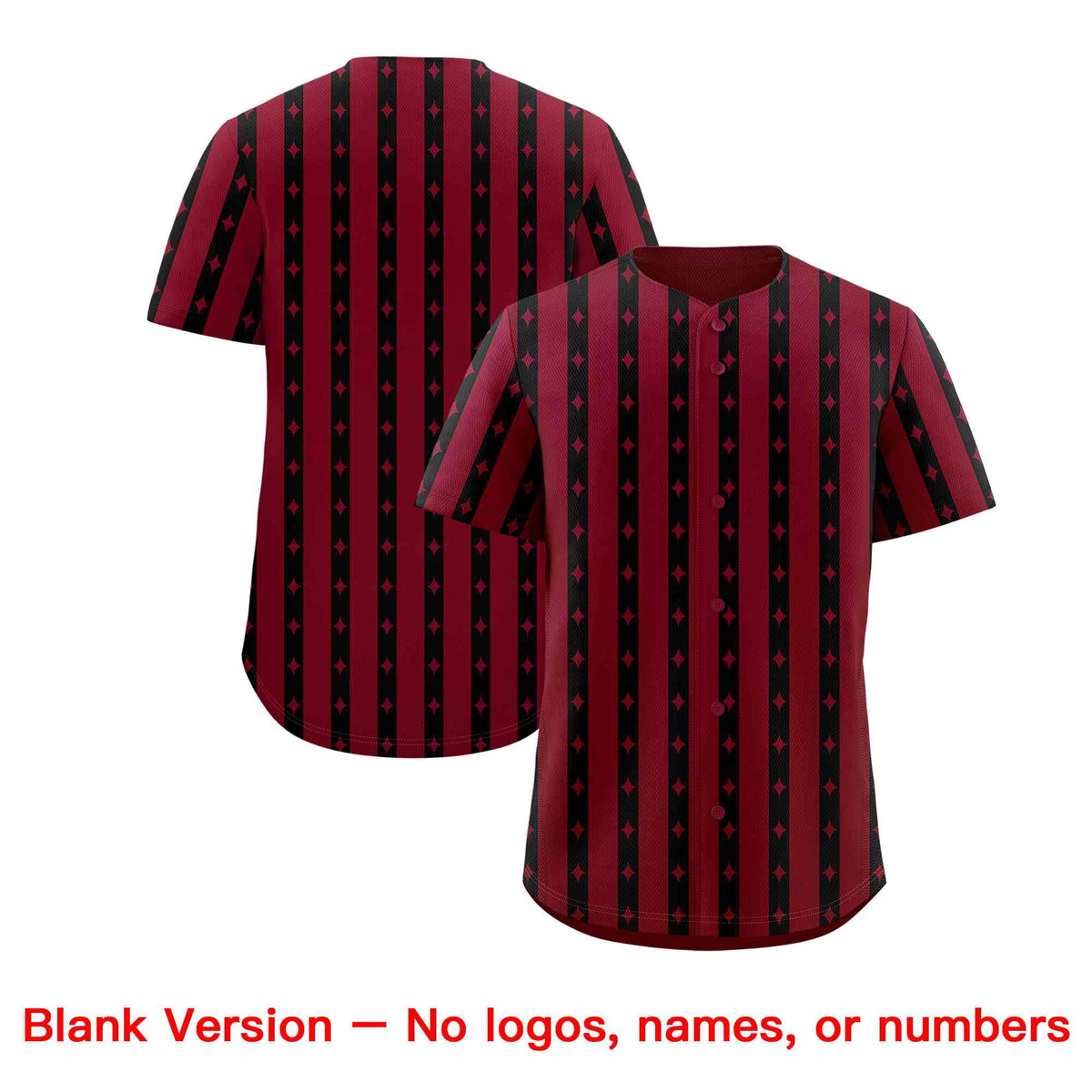 Custom Crimson Black Star Pattern Thick Stripes Baseball Jersey