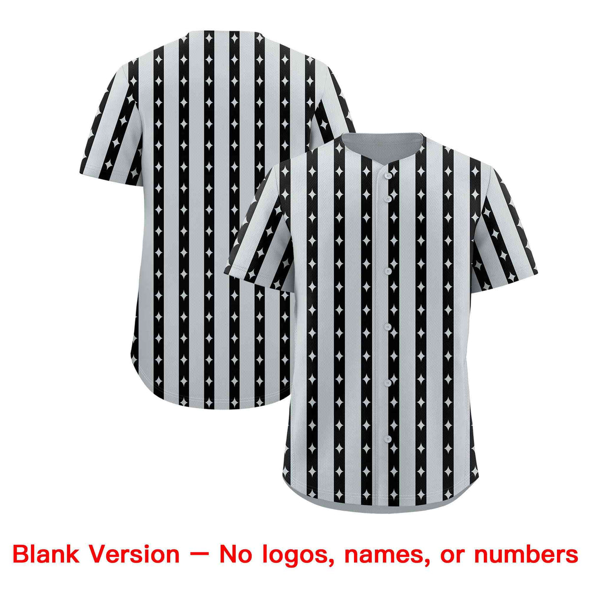 Custom Silver Black Star Pattern Thick Stripes Baseball Jersey