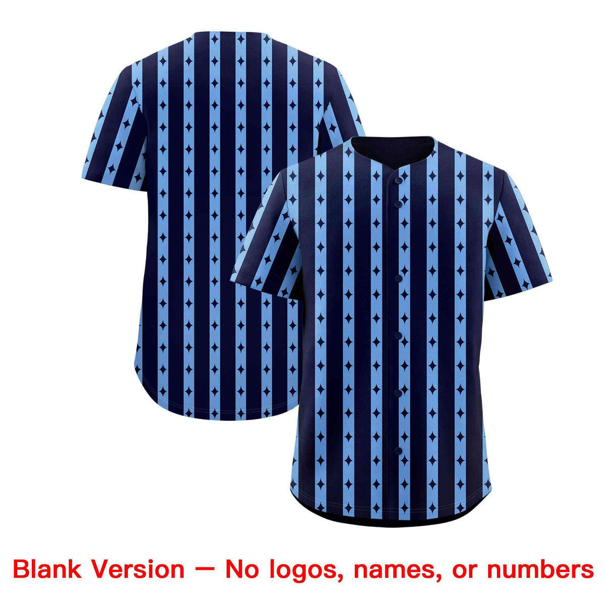 Custom Navy Light Blue Star Pattern Thick Stripes Baseball Jersey