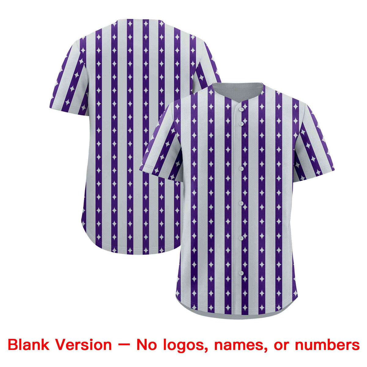 Custom Silver Purple Star Pattern Thick Stripes Baseball Jersey