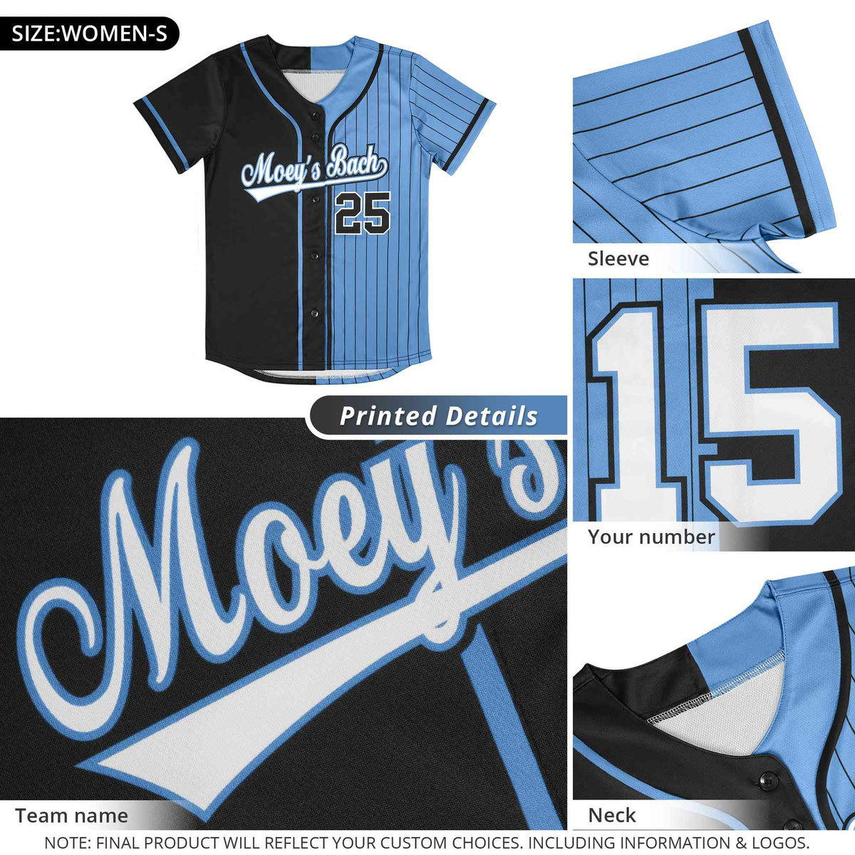 Custom Light Blue Navy Star Pattern Thick Stripes Baseball Jersey