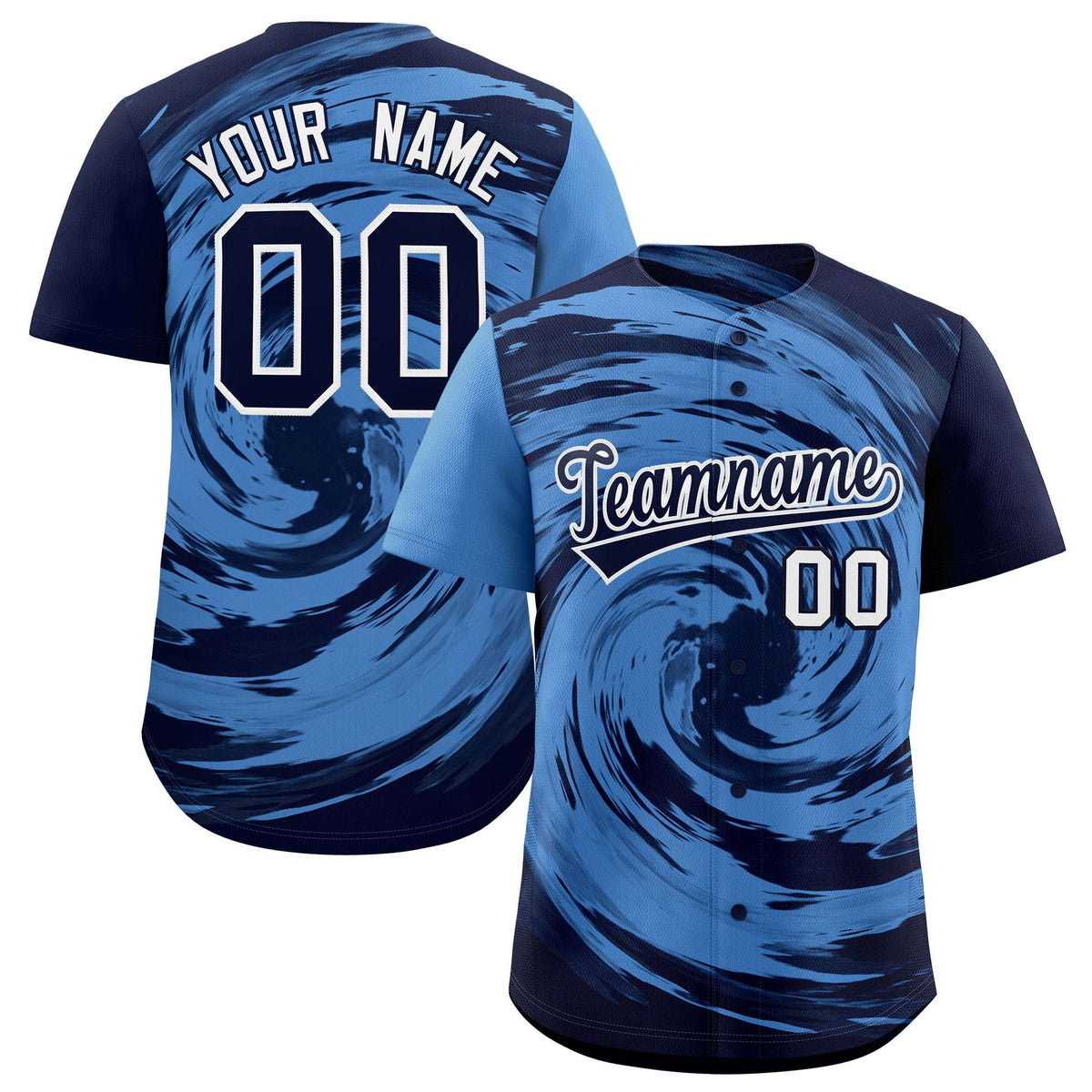 Custom Light Blue Navy Swirl Graffiti Pattern Authentic Baseball Jersey