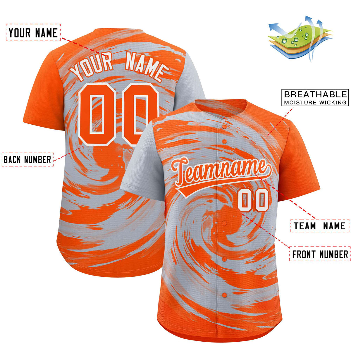 Custom Silver Orange Swirl Graffiti Pattern Authentic Baseball Jersey