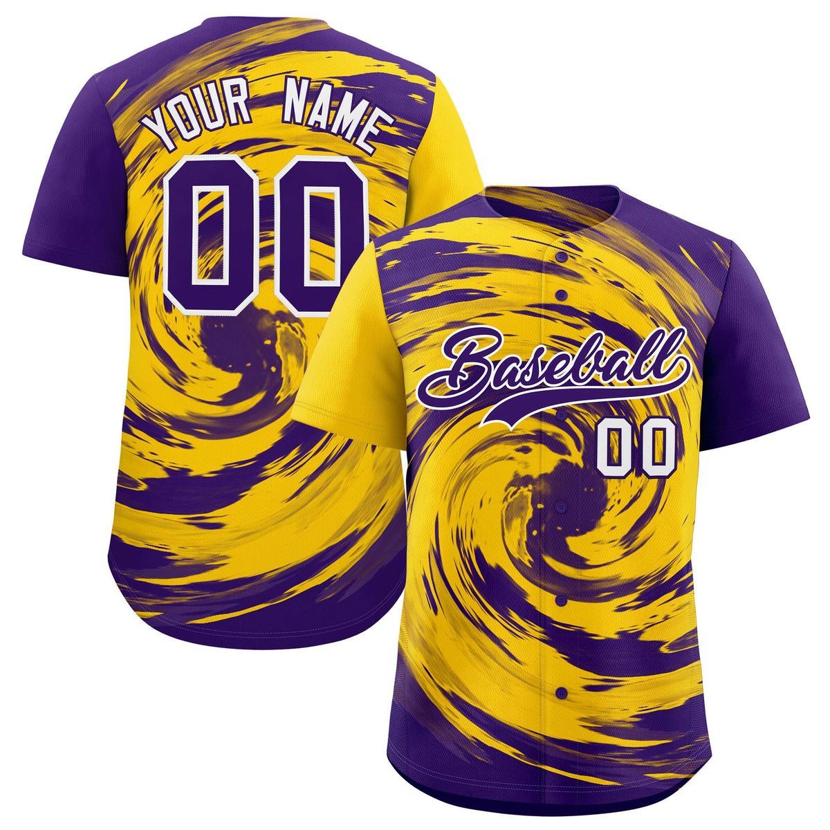 Custom Gold Purple Swirl Graffiti Pattern Authentic Baseball Jersey