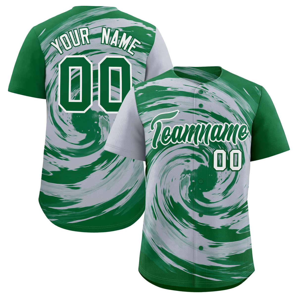 Custom Silver Kelly Green Swirl Graffiti Pattern Authentic Baseball Jersey