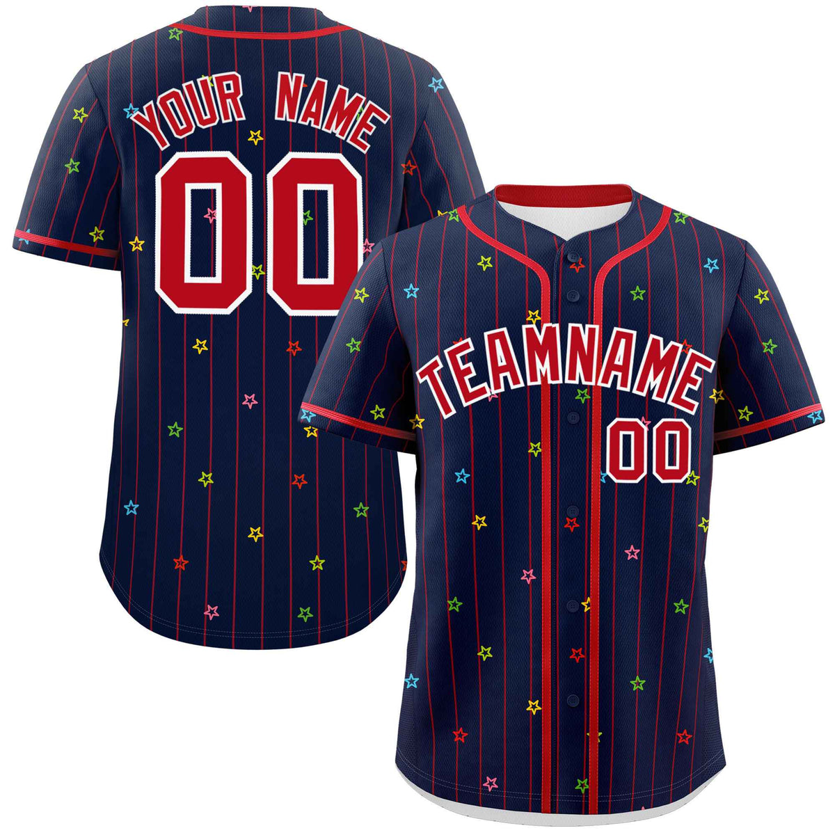 Custom Navy Red Stripe Fashion Personalized Star Pattern Authentic Baseball Jersey