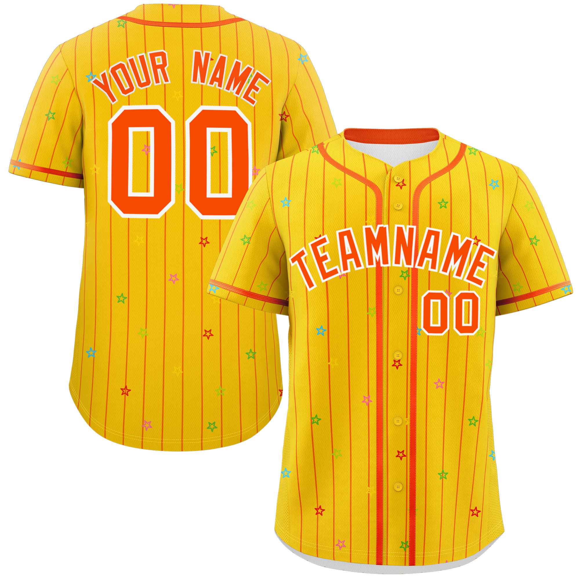 Custom Gold Orange Stripe Fashion Personalized Star Pattern Authentic Baseball Jersey