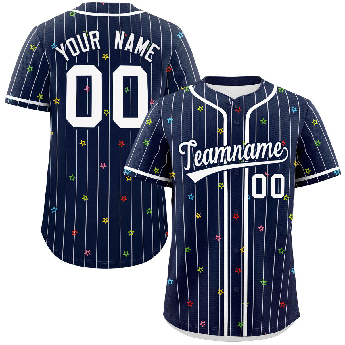 Custom Navy White Stripe Fashion Personalized Star Pattern Authentic Baseball Jersey