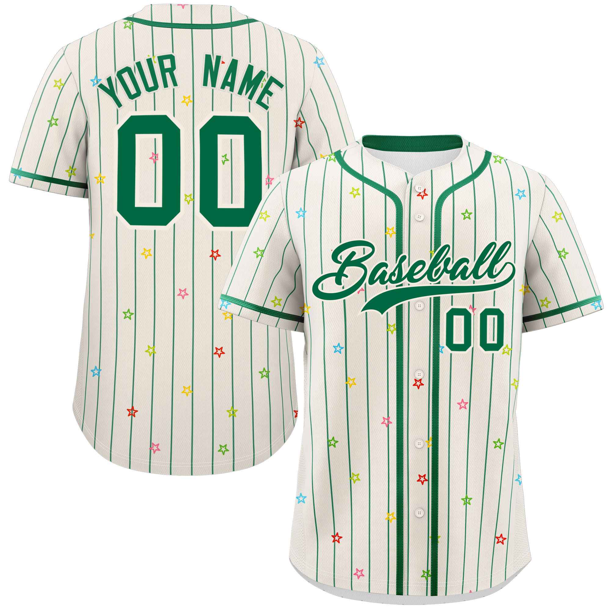 Custom Cream Kelly Green Stripe Fashion Personalized Star Pattern Authentic Baseball Jersey