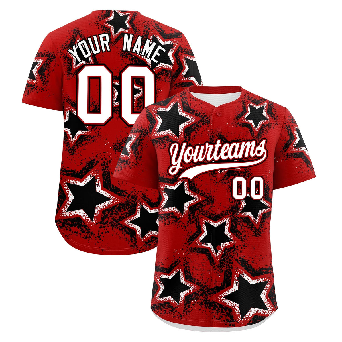 Custom Red Black White Star Graffiti Team Baseball Jerseys With Custom Names, Numbers & Logos Lightweight Baseball Jersey| KXKSHOP