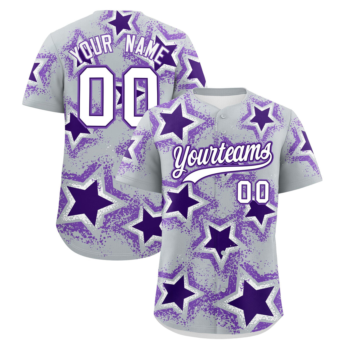 Custom Silver Purple White Star Graffiti Team Baseball Jerseys With Custom Names, Numbers & Logos Lightweight Baseball Jersey| KXKSHOP