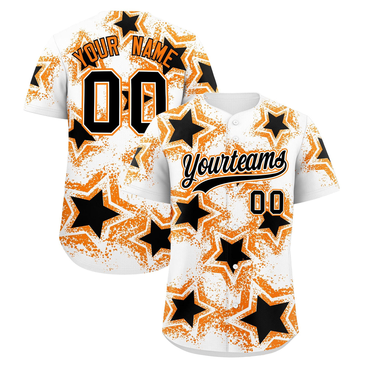 Custom White Orange Black Star Graffiti Team Baseball Jerseys With Custom Names, Numbers &amp; Logos Lightweight Baseball Jersey| KXKSHOP
