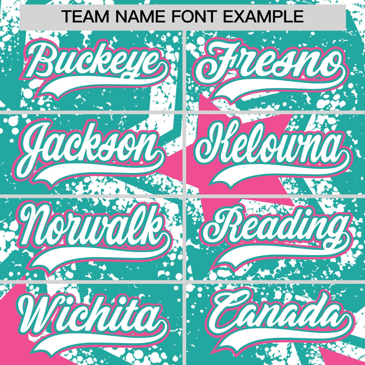 Custom Aqua White Pink Star Graffiti Team Baseball Jerseys With Custom Names, Numbers & Logos Stretch Fabric Baseball Jersey| KXKSHOP