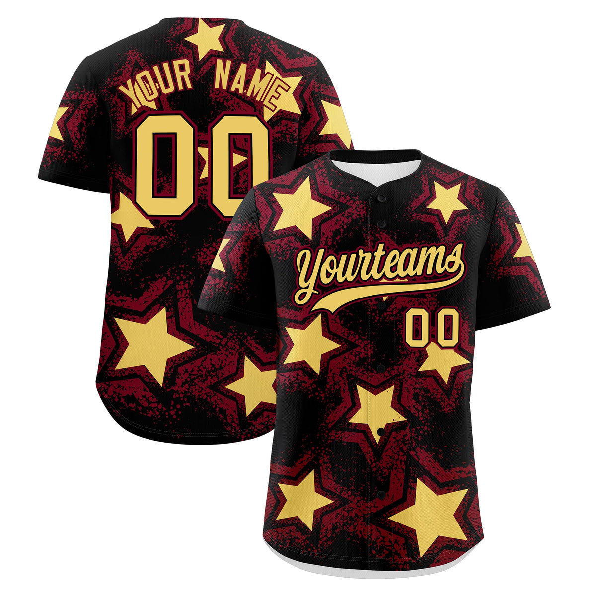 Custom Black Crimson Khaki Star Graffiti Team Baseball Jerseys With Custom Names, Numbers & Logos Lightweight Baseball Jersey| KXKSHOP