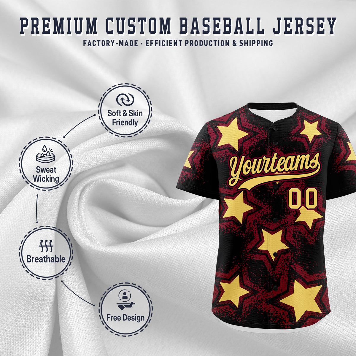 Custom Black Crimson Khaki Star Graffiti Team Baseball Jerseys With Custom Names, Numbers &amp; Logos Lightweight Baseball Jersey| KXKSHOP