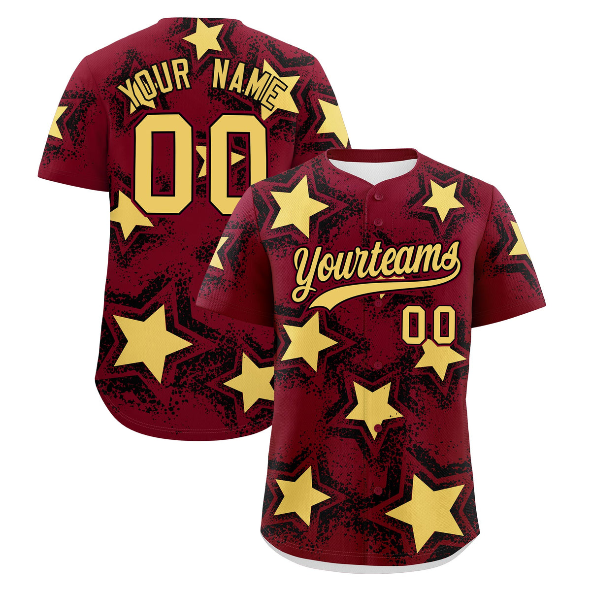 Custom Crimson Khaki Black Star Graffiti Team Baseball Jerseys With Custom Names, Numbers & Logos Stretch Fabric Baseball Jersey| KXKSHOP