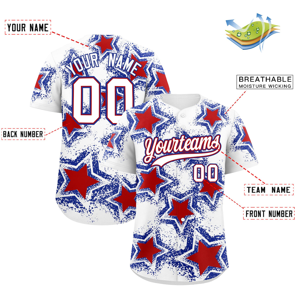 Custom Black Royal Blue Red Star Graffiti Team Baseball Jerseys With Custom Names, Numbers & Logos Lightweight Baseball Jersey| KXKSHOP