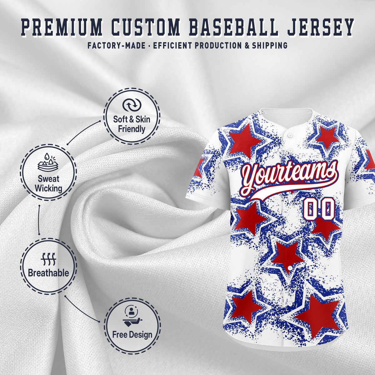 Custom Black Royal Blue Red Star Graffiti Team Baseball Jerseys With Custom Names, Numbers &amp; Logos Lightweight Baseball Jersey| KXKSHOP