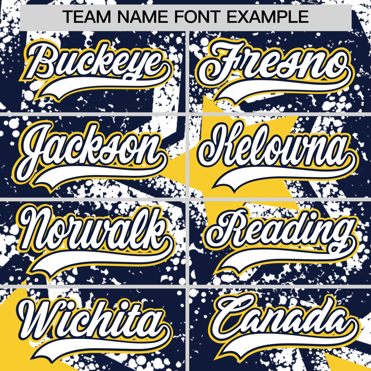 Custom Navy White Gold Star Graffiti Team Baseball Jerseys With Custom Names, Numbers & Logos Stretch Fabric Baseball Jersey| KXKSHOP