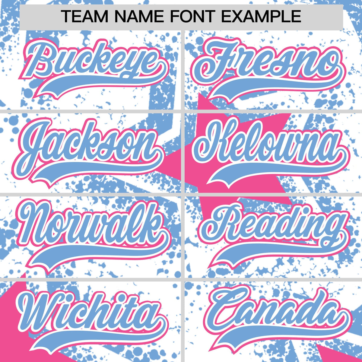 Custom White Light Blue Pink Star Graffiti Team Baseball Jerseys With Custom Names, Numbers & Logos Stretch Fabric Baseball Jersey| KXKSHOP