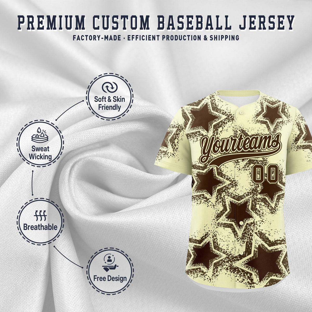 Custom Cream Light Brown Brown Star Graffiti Team Baseball Jerseys With Custom Names, Numbers & Logos Lightweight Baseball Jersey| KXKSHOP