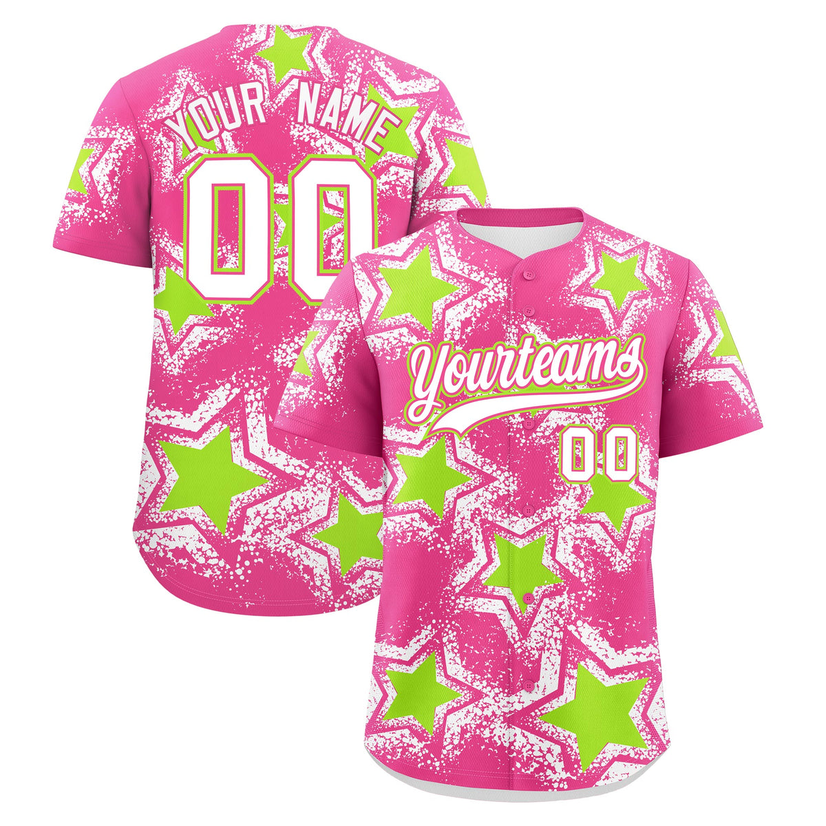Custom Pink White Neon Green Star Graffiti Team Baseball Jerseys With Custom Names, Numbers & Logos Lightweight Baseball Jersey| KXKSHOP
