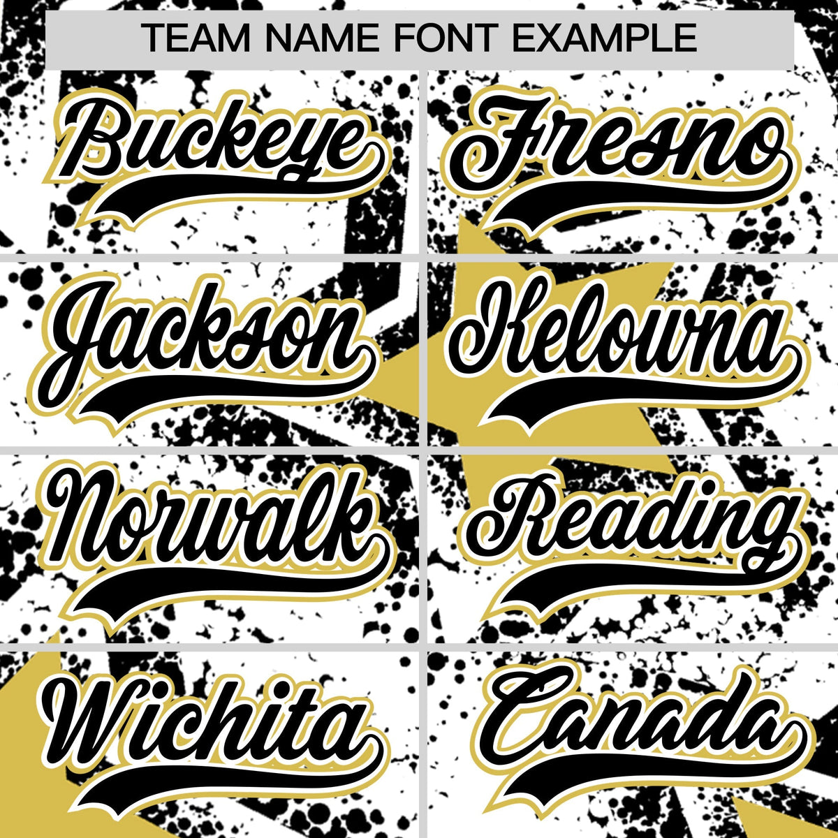 Custom White Black Old Gold Star Graffiti Team Baseball Jerseys With Custom Names, Numbers & Logos Stretch Fabric Baseball Jersey| KXKSHOP