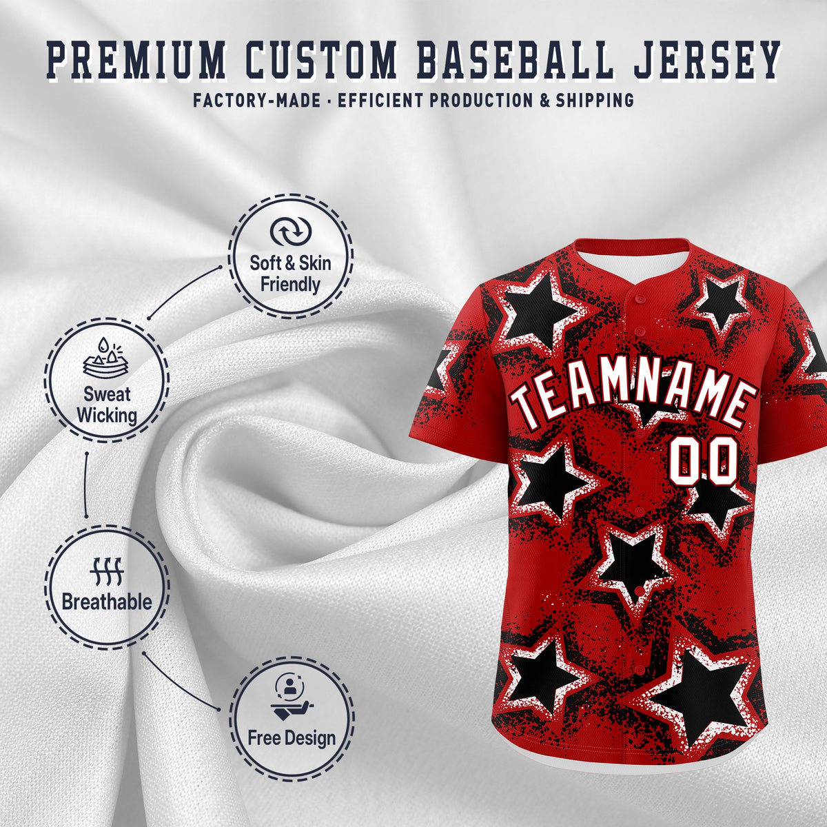 Custom Red Black White Star Graffiti Team Baseball Jerseys With Custom Names, Numbers & Logos Lightweight Baseball Jersey| KXKSHOP